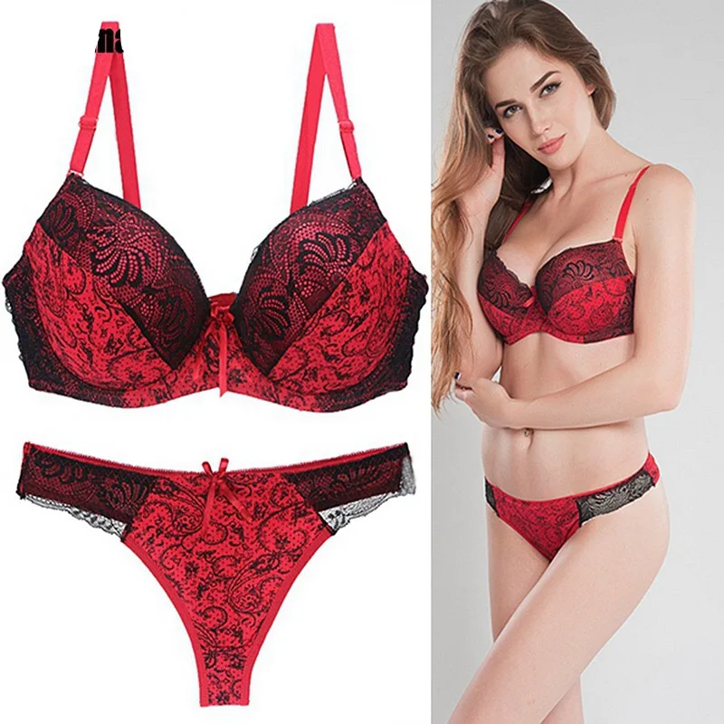 

2021 New style lace sexy bra set underwear women set embroidery plus size stylish gathered bras and thongs sets