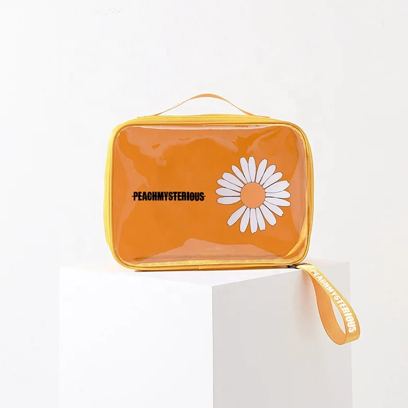 

2021 Hot Sale Custom Logo Luxury Ladies Sunflower Printed Clear Pvc Makeup Bag, Transparent Zipper Travel Cosmetic Bag Print