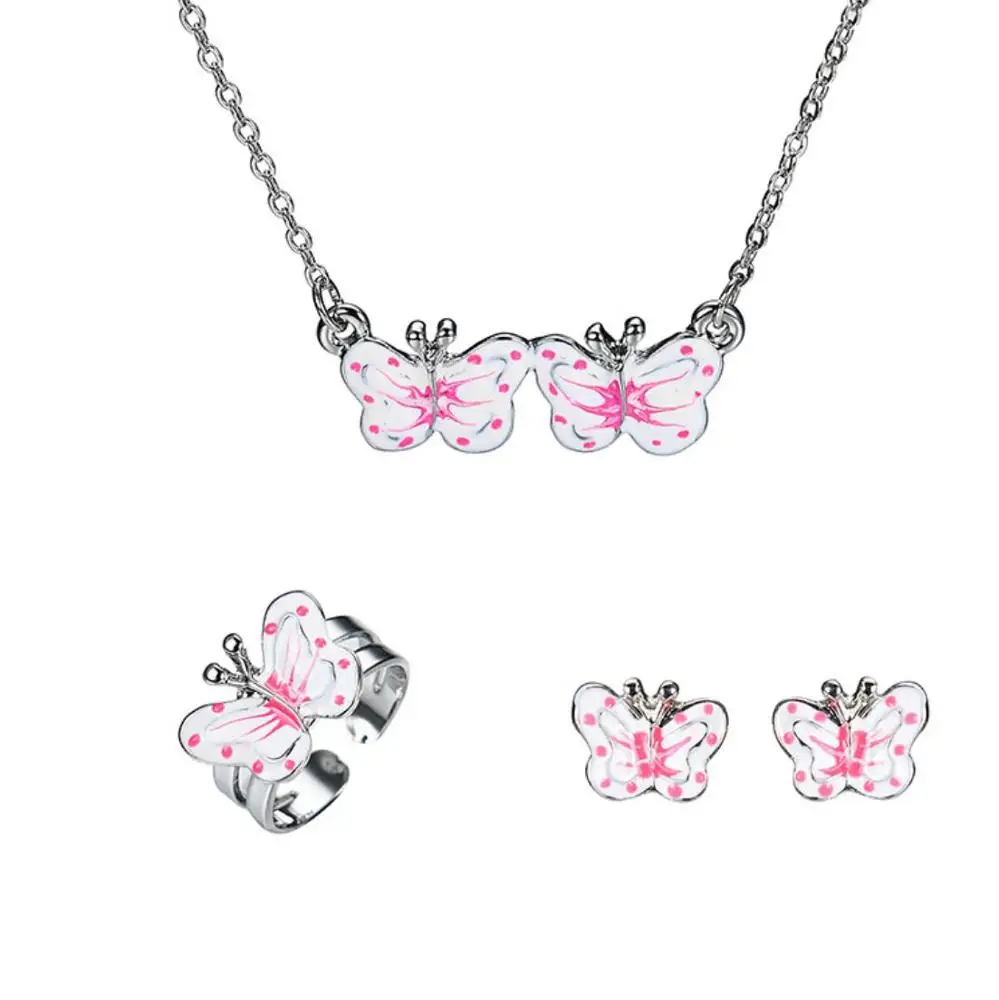 

RTS 3pcs/set Wholesale Hot Cute Kids Jewelry Set Fashion Pink Butterfly Bijoux Jewelry Set For Children 2021, Colorful