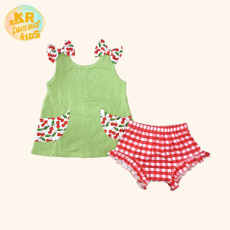 

Wholesale Clothes Kids Fashion Baby Girls' High Waist Bummies Summer Clothing Sets With Bow