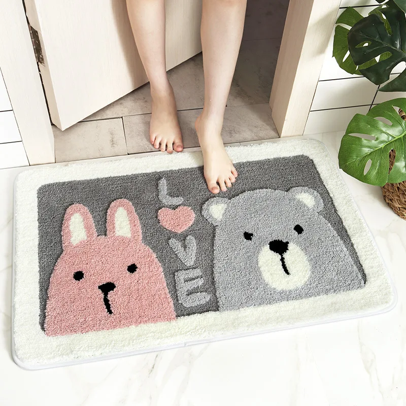 

Lovely Pattern Extra Soft Door Floor Area Rugs Washable Flocking Carpets Non Slip Absorbent Bathroom Mat Toilet Foot Pad, Customized color