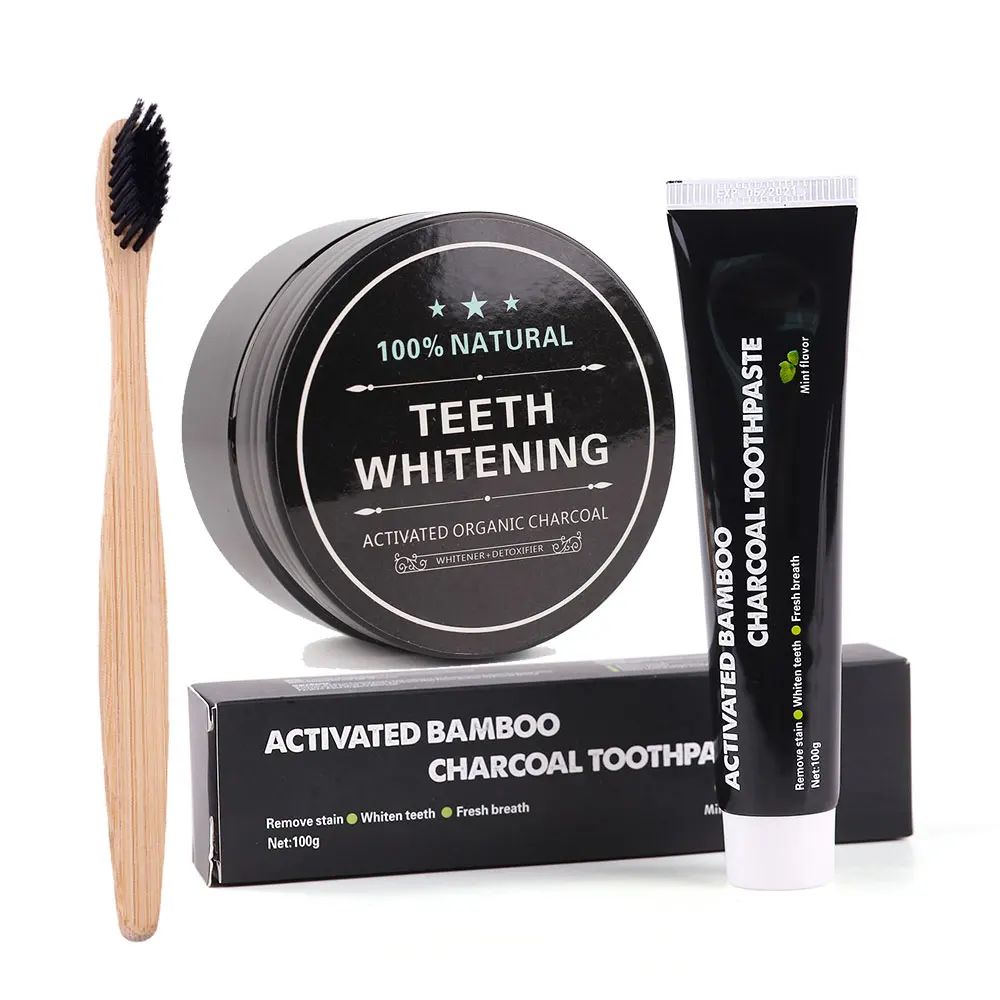 FDA Home Coconut Oil Mouthwash Black Charcoal Toothpaste Coconut Charcoal Teeth Whitening Powder Kit