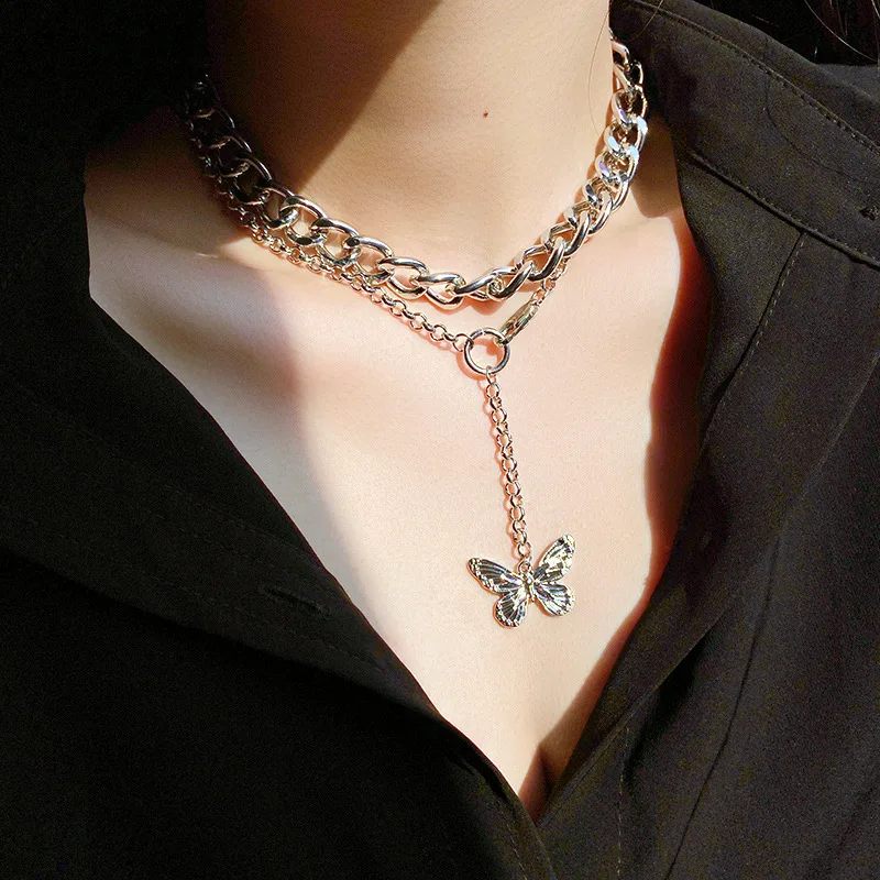 

Long Tassel Butterfly pendant Multilayer chain Necklaces For Women Vintage Charm Gold Choker Necklace 2020 Bohemian Jewelry