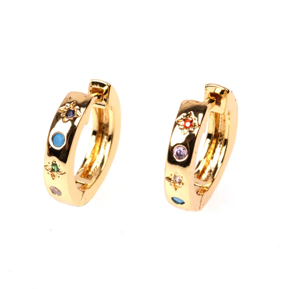 

Best Selling Real 18K Gold Plated Color Cubic Zirconia Ear Clip Earrings Bling Rainbow Zircon Hoop Earring