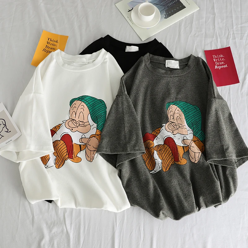

Wholesale half-sleeved women's 2021 spring and summer new loose t-shirt through cute cartoon top ins plus size casual