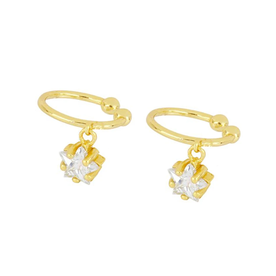 

925 Sterling Silver Gold Plated Woman Star Cubic Zircon Dangle Cuff Earrings