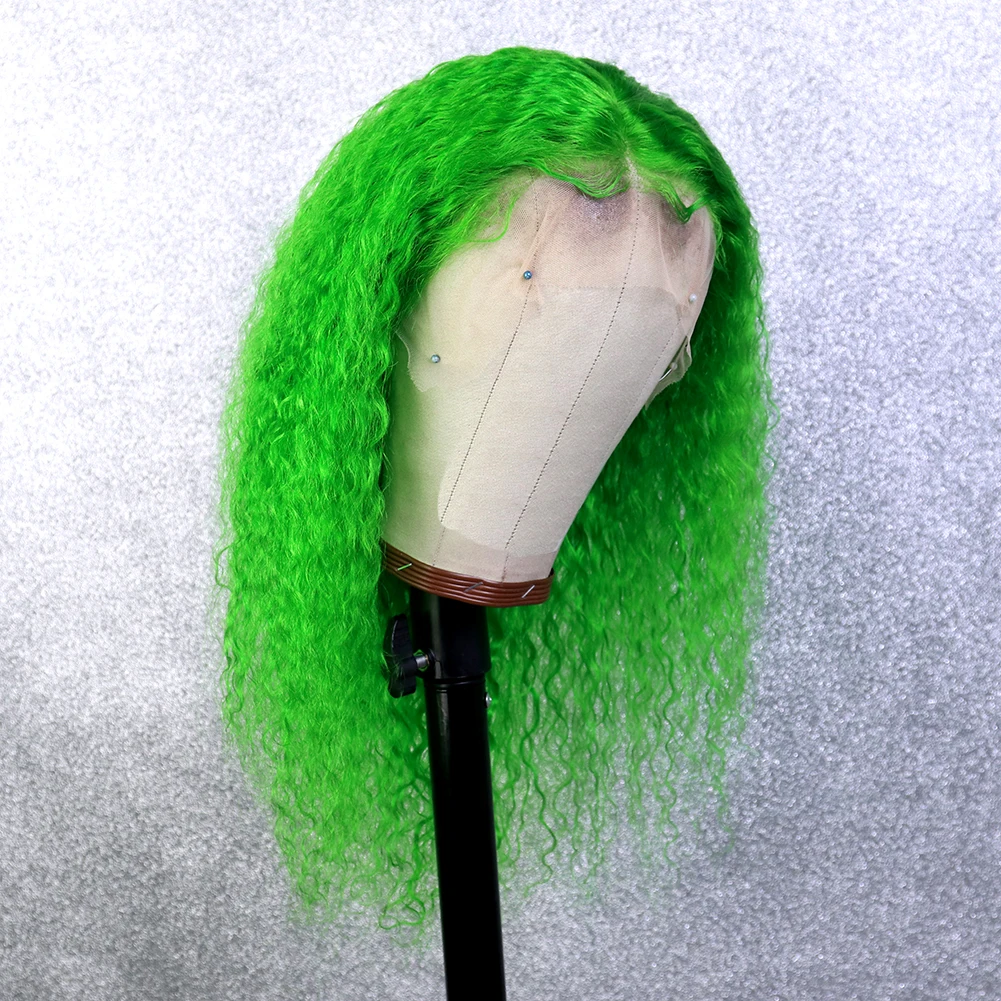 

Green Brazilian Virgin Hair Curly Front Lace Wig Soft 10A Grade Wig Long lace front Human Hair with Baby Hair for Pretty Girls