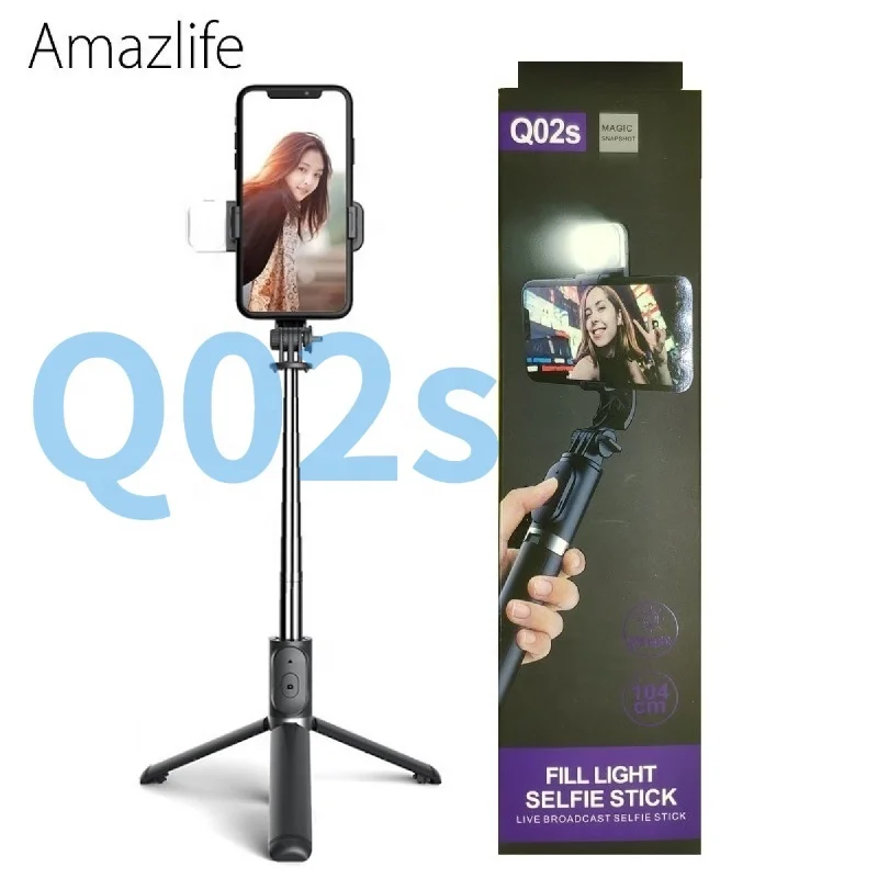 

Amazlife Q02s 1045mm Long Wireless Bluetooths Remote Control Cell Phone Monopod Tripod Selfie Stick with LED Fill Light