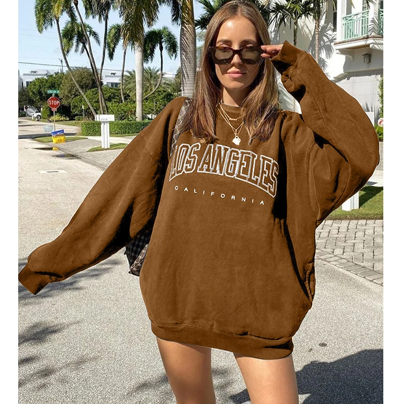 

Distressed Fashion Casual Crew Neck Print Loose Vintage Pullover Womans Oversized Sweatshirt