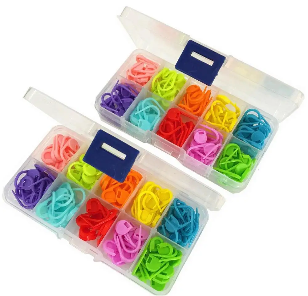 

150 PCS Per Box Mix Color Knitting Stitch Markers Safety Pins Crochet Locking Stitch Needle Clip Knitting Crochet Markers, 10 grid with 10 mixed colors