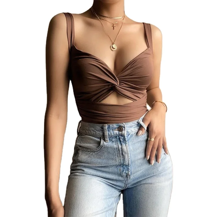 

2021 Summer new sexy short cutout camisole top Women Croptops