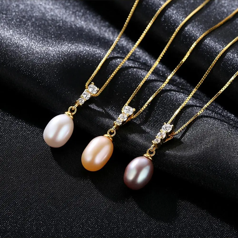 

Wholesale Women Fashion Korean S925 Sterling Silver 18K Gold Plated Zircon Long Chain Natural Pearl Pendant Jewellery Necklace