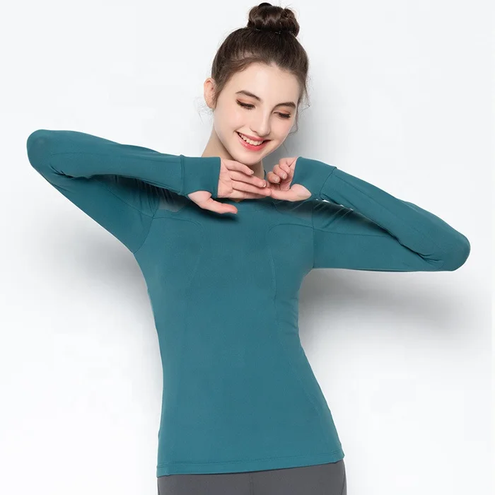 

New Arrival Women Quick Dry Splicing Solid Color Costumes Yoga Wear Sexy Slim Women Long Sleeves Tops