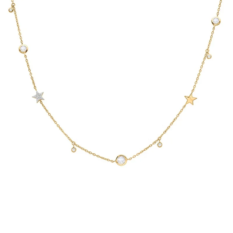 

A293A 18K Gold layered Dainty lady little star and round zircon necklace by Moyu