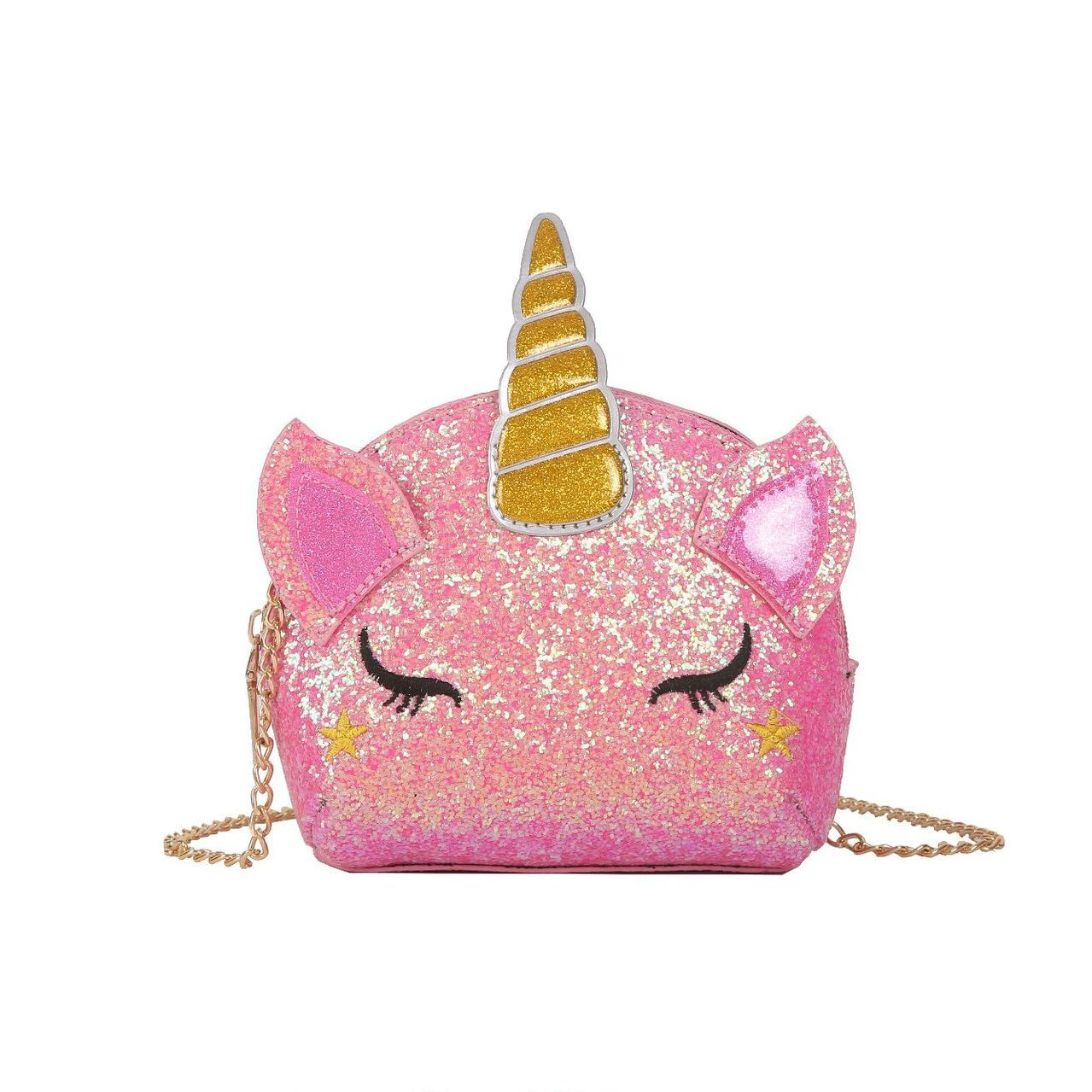 

2021 Hot selling cute colorful shining sequin unicorn chain sling shoulder mini bag for girls