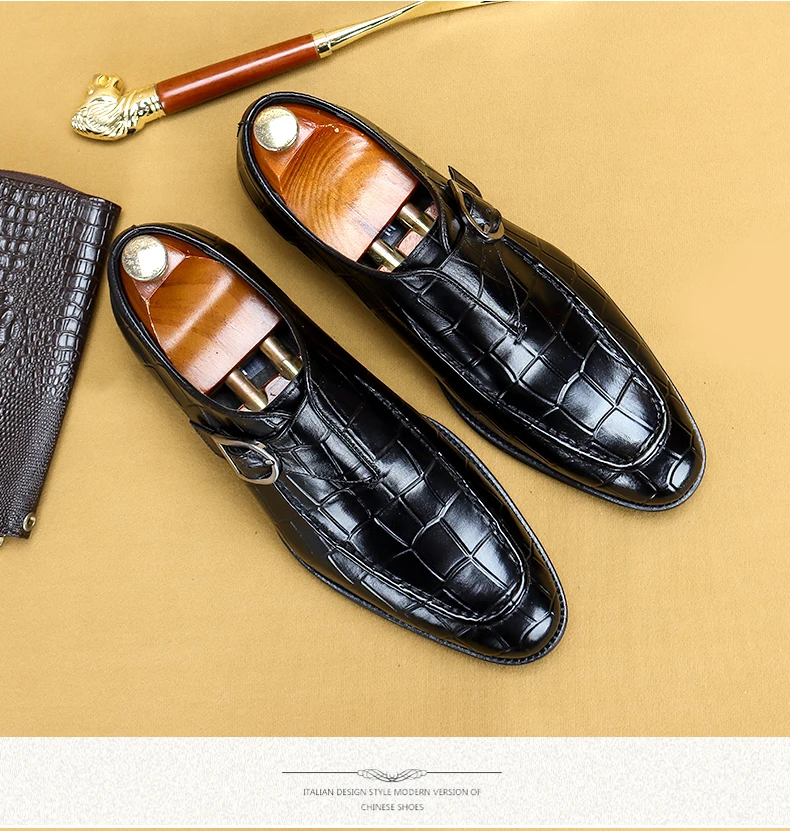 

Giovanini business men styles soft leather shoes genuine cow leather causal crocodile pattern around buckle men dress shoes