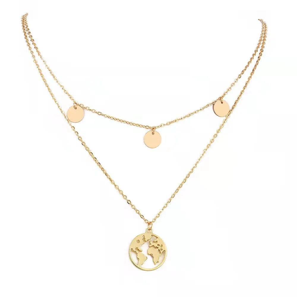 

00102-42 European and American cross-border new women's popular multi-layer round piece pendant combination Necklace