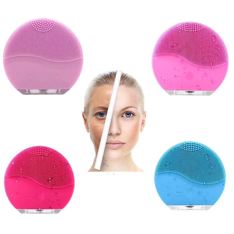 

Custom Rechargeable Beauty Personal Care Deep Cleansing Mini Waterproof Wireless Sonic Electric Silicone Face Cleansing Brush, Pink, red, blue