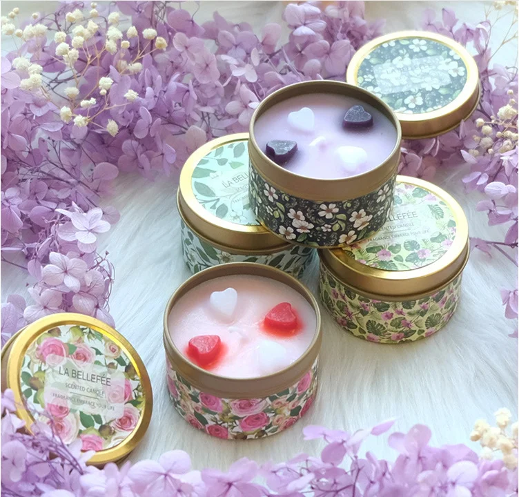 
Wholesale 4 Travel Tin Jar Candle with Heart Shape Soy Wax Scented Candle Gift Set for Lover 