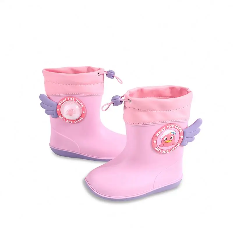 

New Trending Fashion 5D Safety PVC Cartoon Waterproof Shoes Custom Kids Cute Rain Boots, Yellow/pink