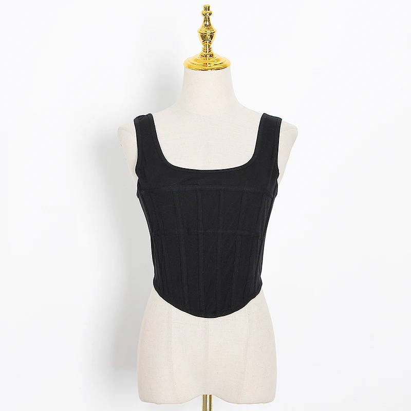 

CHICEVER Sexy Crop Top Women Square Collar Sleeveless Short Vests Female 2020 Summer Fashion New Clothing