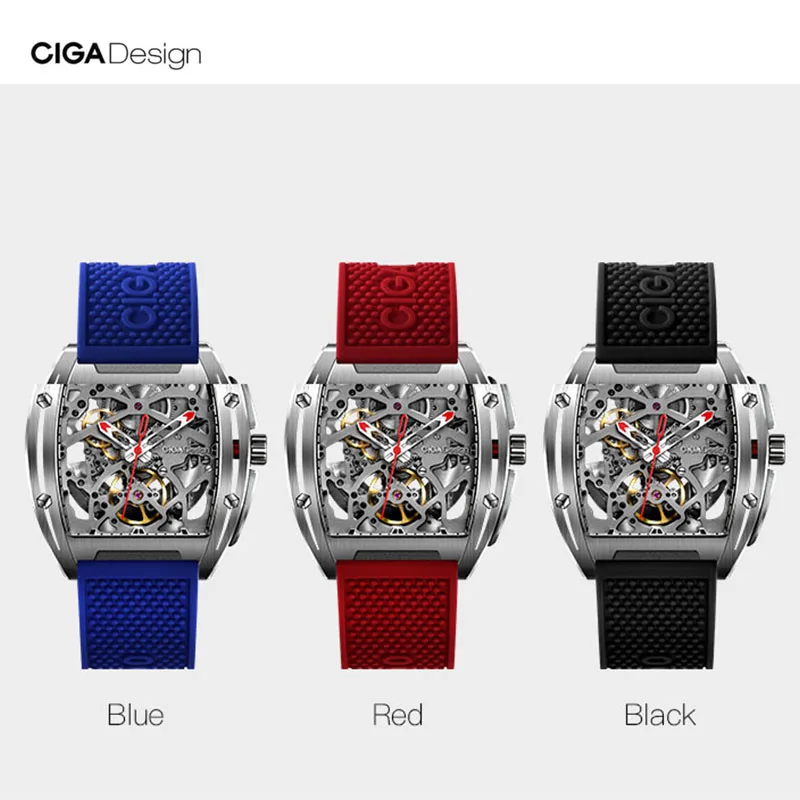 

Free Shipping CIGA Design Z Series Stainless Steel Case Sapphire Crystal Red Silicone Strap Luxury Men's Mechanical Watch