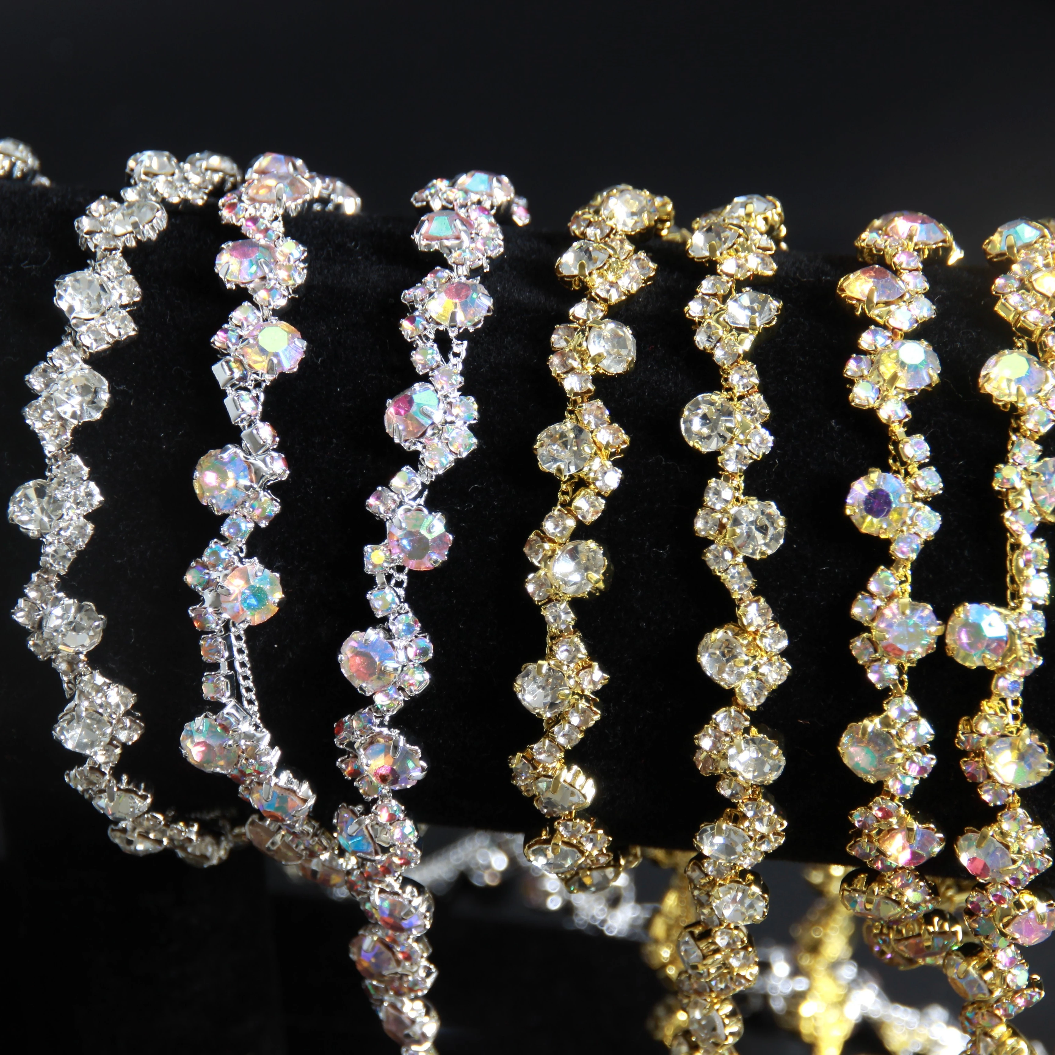 Crystal Diamond Chain S-Shape Rhinestones Flatback Wedding Accessories for Clothing Headwear Shoes