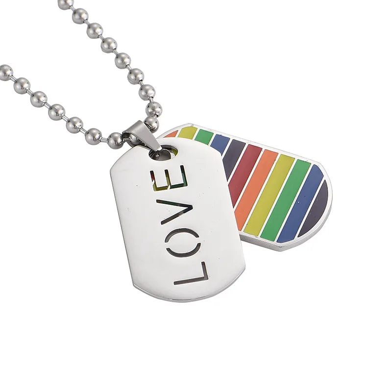 

Fashion design rainbow color couples love pride stainless steel necklace, As pic