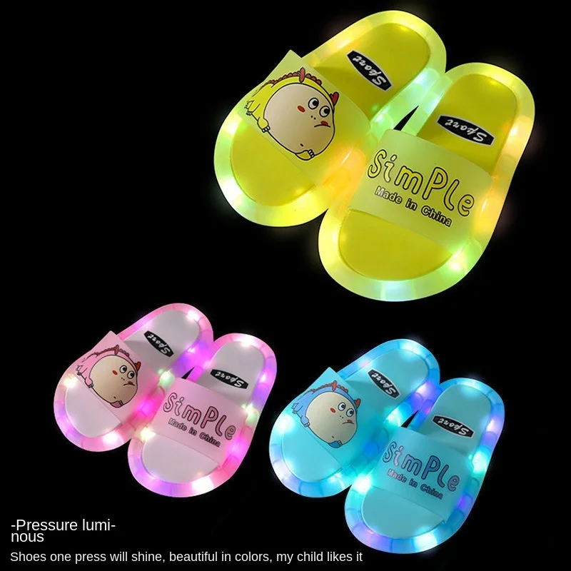 

Latest Summer Kids Slides Cool Boys and Girls LED Lights Slippers Smile Face Open Toe Design PVC Children Sandals, Picture