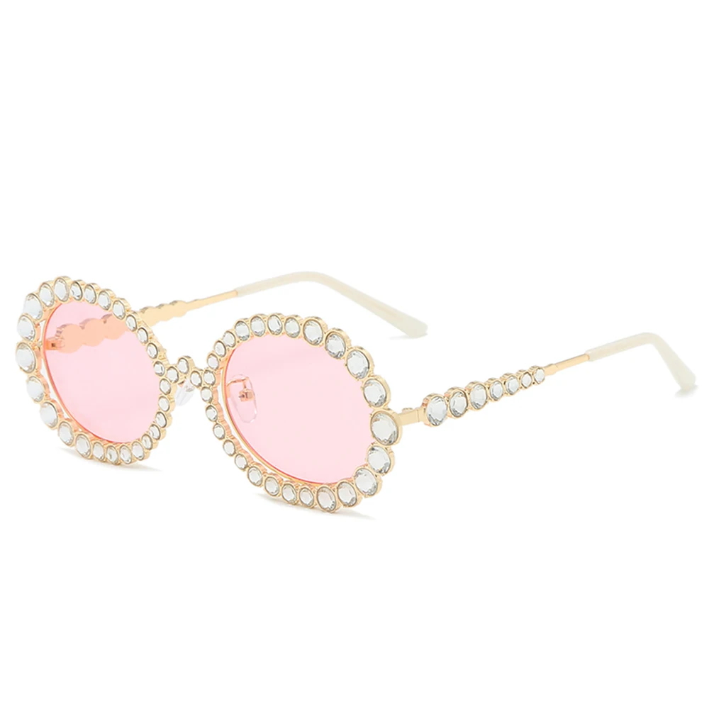 

Keloyi 2020 New Arrival Fashion Diamond Sunglasses Luxury Round Shades Oval Metal Circles Women Sun Glasses Rhinestone