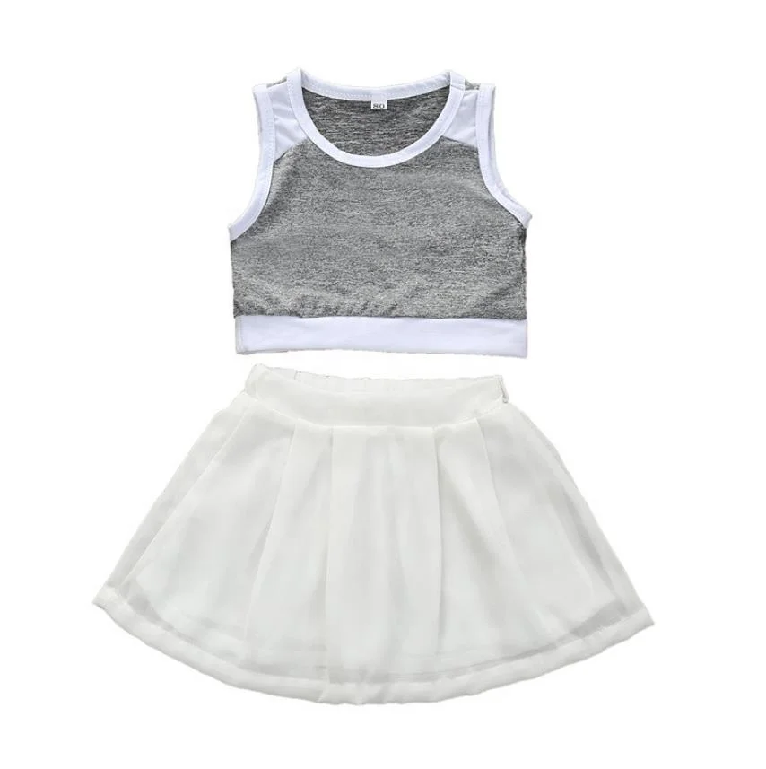 

Hot Amazon children summer clothing sets baby girls' sleeveless shirts and skirts kids cotton clothes suits, As picture
