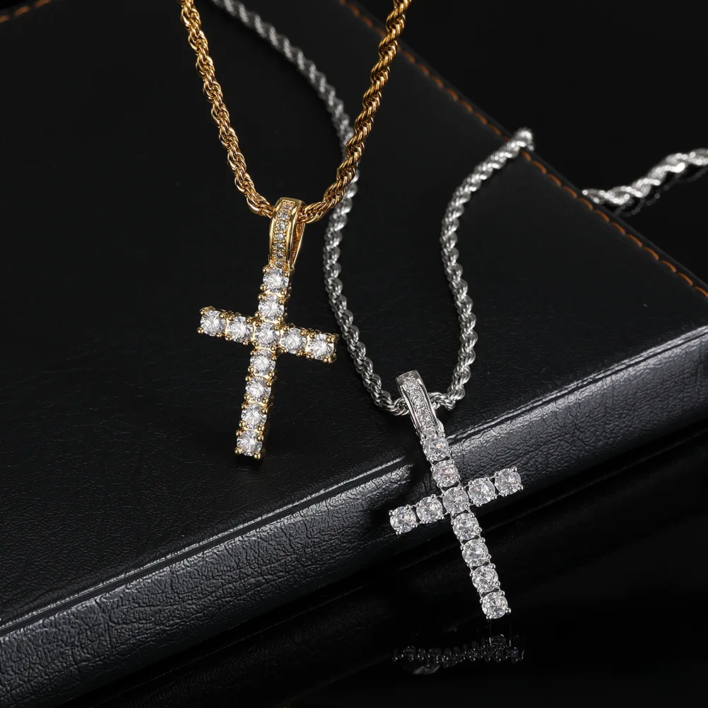 

Hip Hop Silver Christian Dainty Jesus Piece Zircon Men Pendant Diamond Cross Necklace, Gold/platinum color