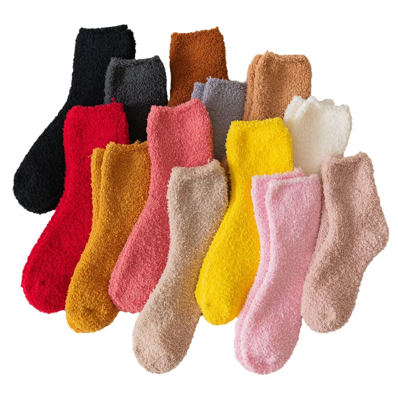 

Wholesale women fuzzy fluffy warm socks polyester cosy feather yarn slipper socks, As per request