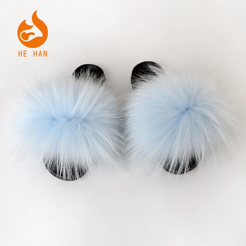 

new real fashion style fur slippers raccoon fur slides women