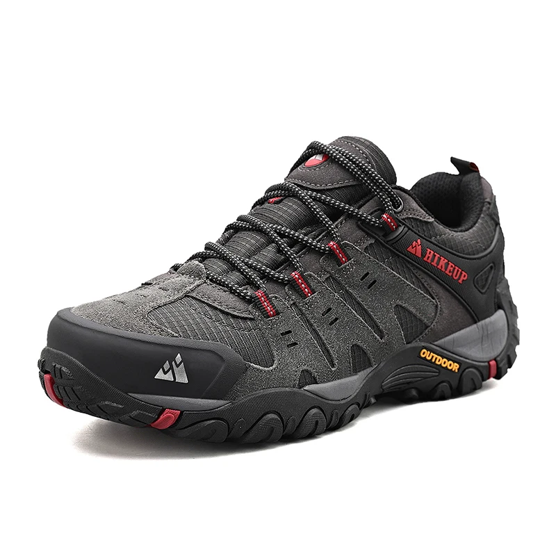 

HIKEUP Men's Hiking Shoes Suede Leather Wear-resistant Outdoor Hunting Shoes Men Sport Trekking Walking Mens Tactical Sneakers, Black,khaki,grey