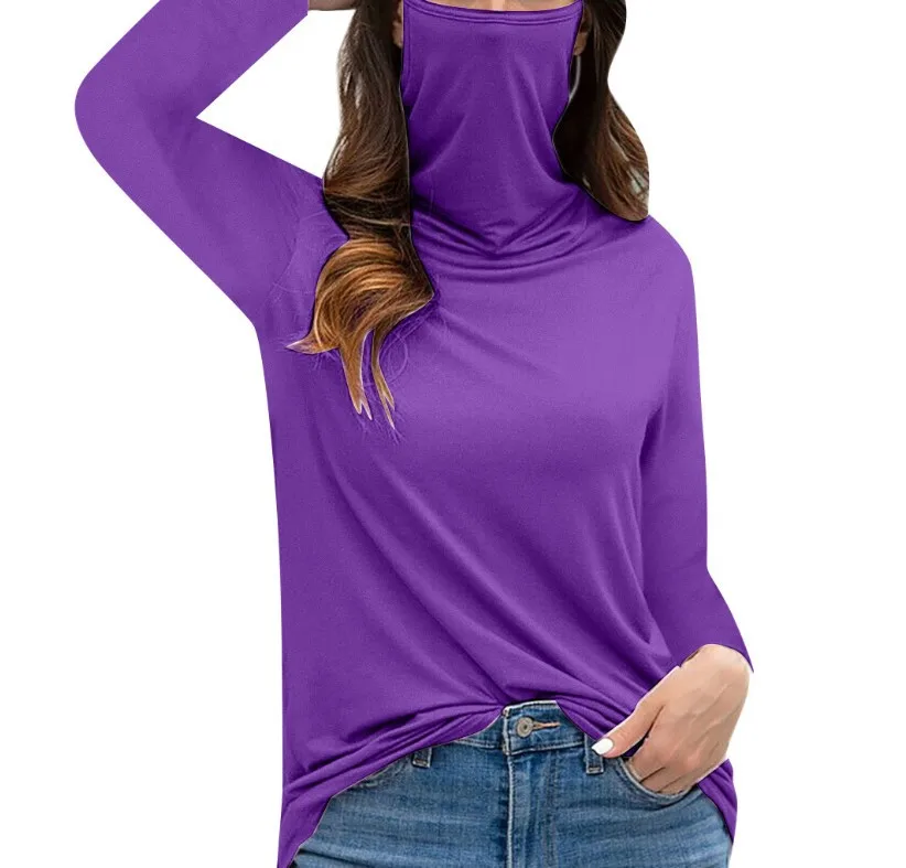 

Hot Sale Plus Size Tops And Blouses Multifunctional Dust High Neck Long Sleeve T Shirt Woman Tops Fashionable