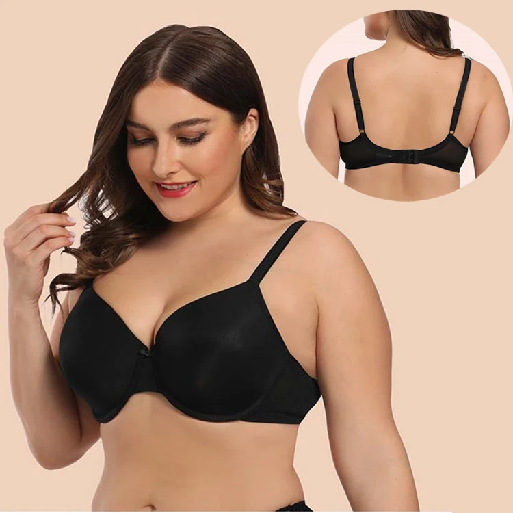 

Solid Color European And American Big Breasts Oversized Thin Cup Underwear Black Sexy Seamless Plus Size Bras For Fat Women