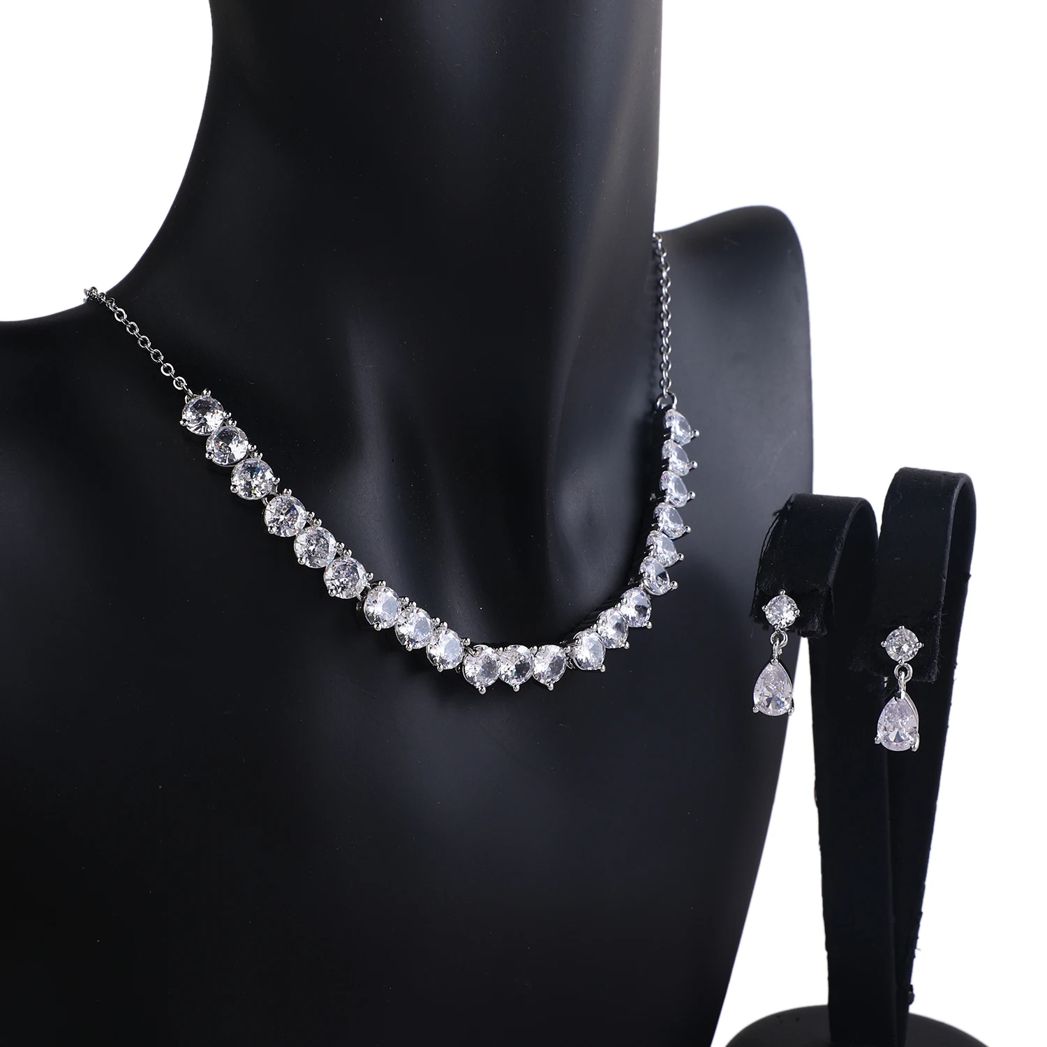 

Wholesale Fashion Luxury Bling Cubic Zirconia American Diamond Necklace Sets Wedding Jewellery Party Bridal Jewelry Sets