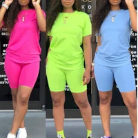 

Wholesale trending fall plus size womens 2 piece neon clothing short sets