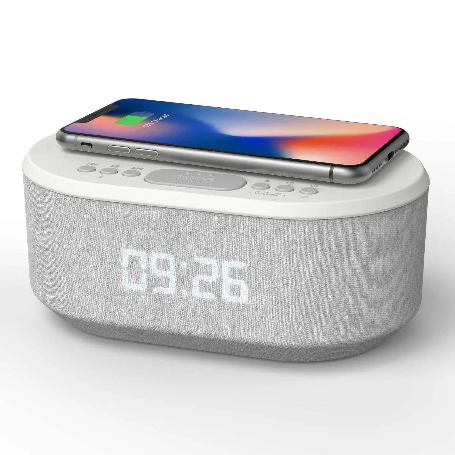 

Wireless Charging Radio Alarm Clock with Dimmable LED Display Bedside Bluetooth Speaker, Black