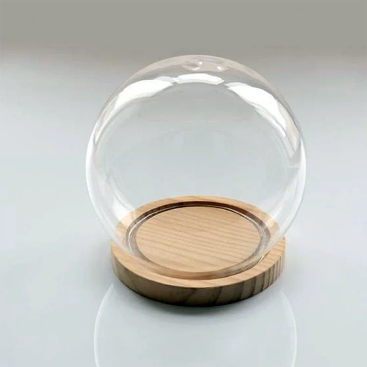 
15*15cm Round clear glass dome with wood base 