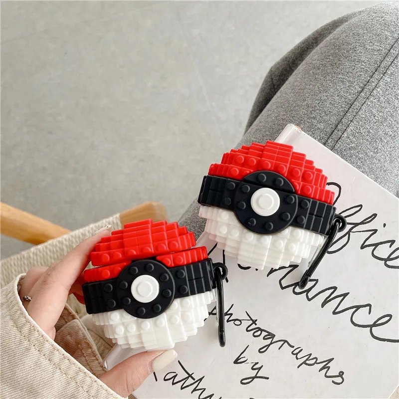 

2021 3D Pokeball Building Blocks Silicone Protective Cover Earphone Case protective Silicon Cover for Airpods 1 2 Pro