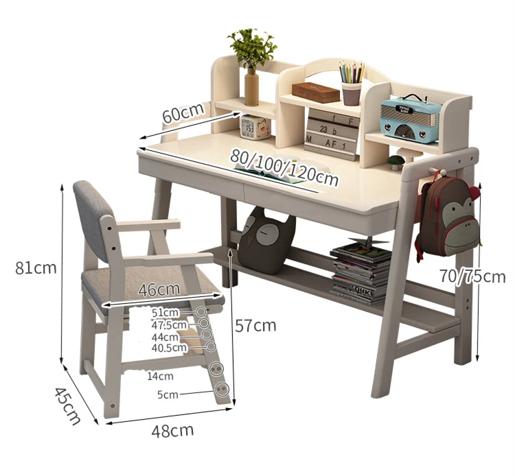 Homedone White Color Kids Adjustable Learning table wholesale Children Study Desk Storage Bookshelf
