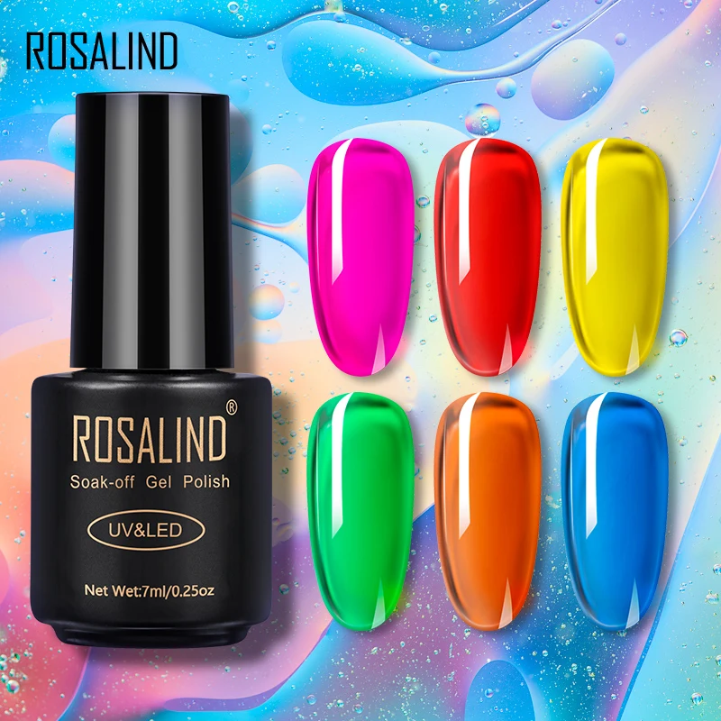 

Rosalind professional custom logo 7ml soak off glaze glass jelly color series nail gel uv/led gel polish for nail art, 6 colors