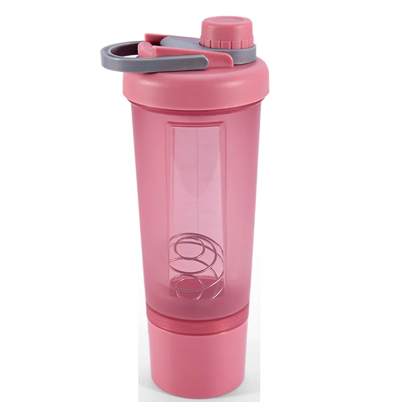 

Shaking plastic sports bottle outdoor fitness water bottle protein powder portable creative shaker, Pink