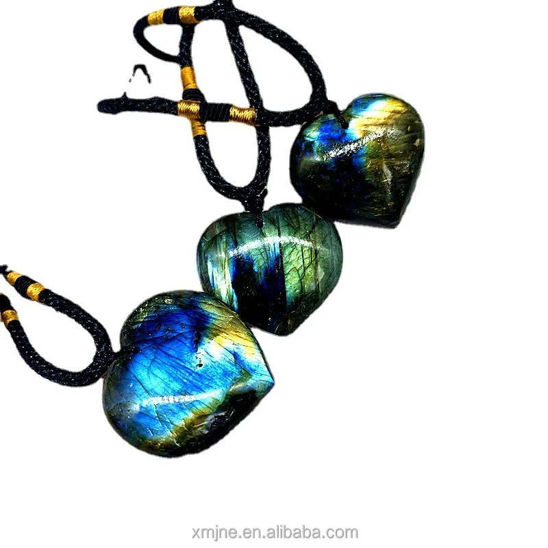 

Natural Crystal Semi-Precious Stone Love Heart Labradorite Pendant Rough Polished Ocean Heart Blue Moonlight Pendant