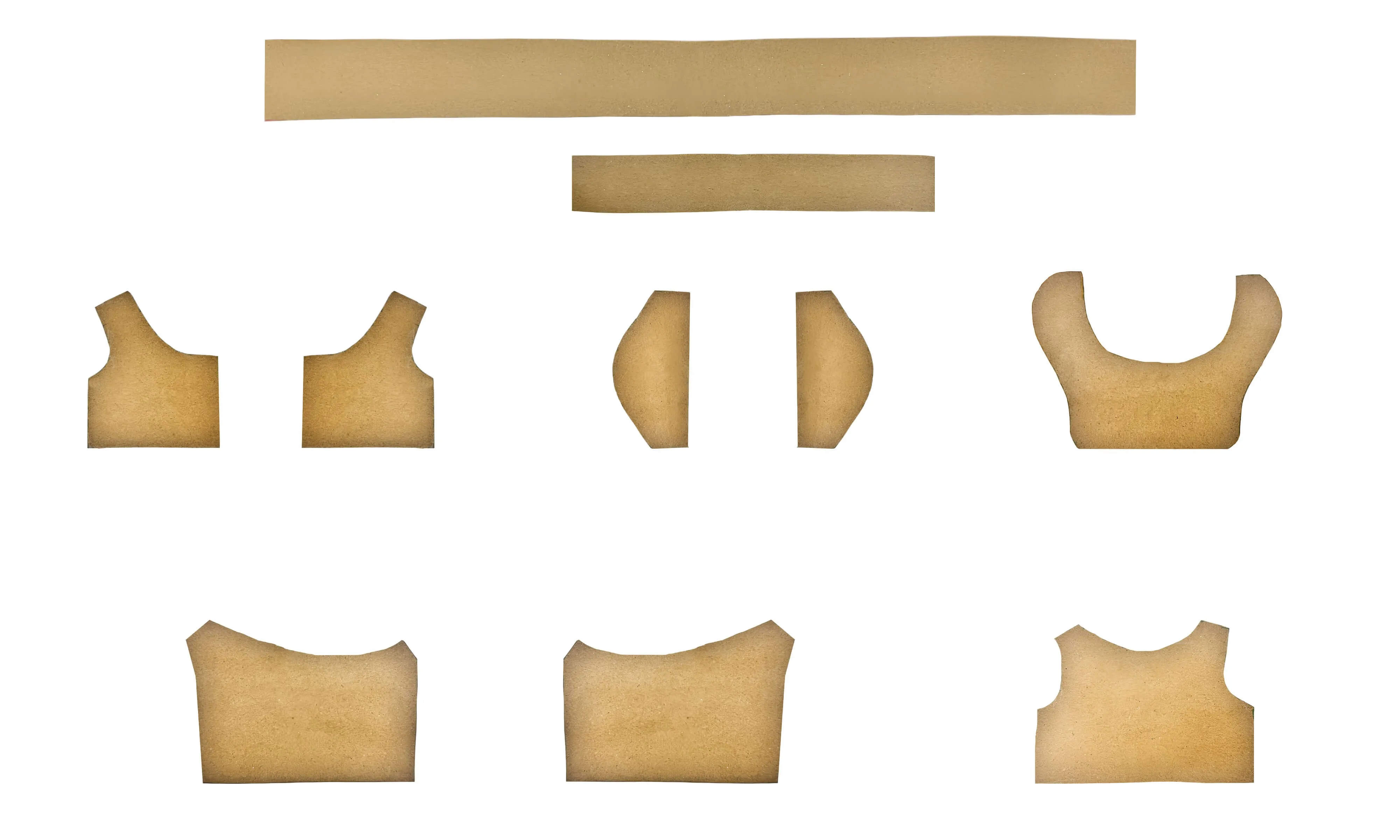 Collection of cardboard pattern templates for doll clothing