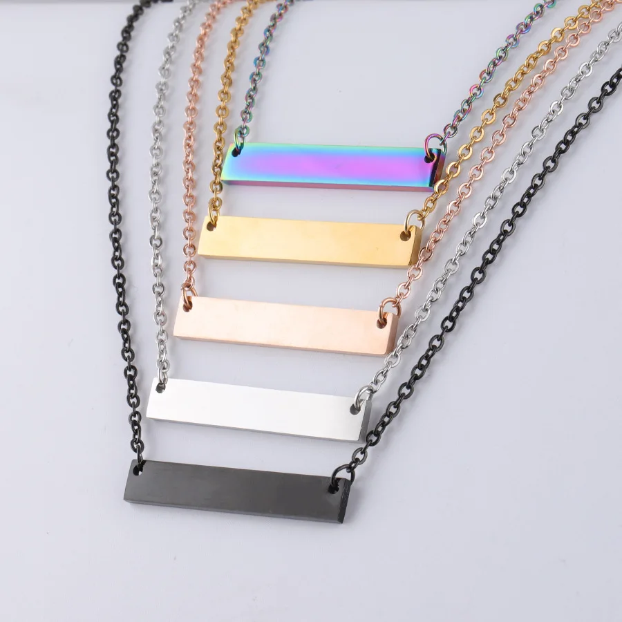 

DIY Customized Name Words Stainless Steel Bar Necklace 35mm Stainless Steel Geometric Rectangle Blank Bar Necklace For Men, As picture