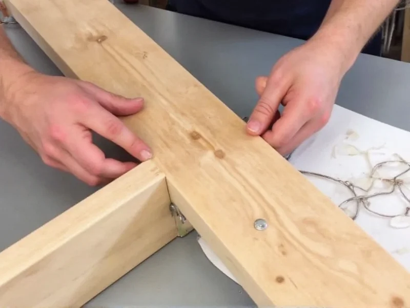 Hands assembling wooden raised bed frame with corner brackets