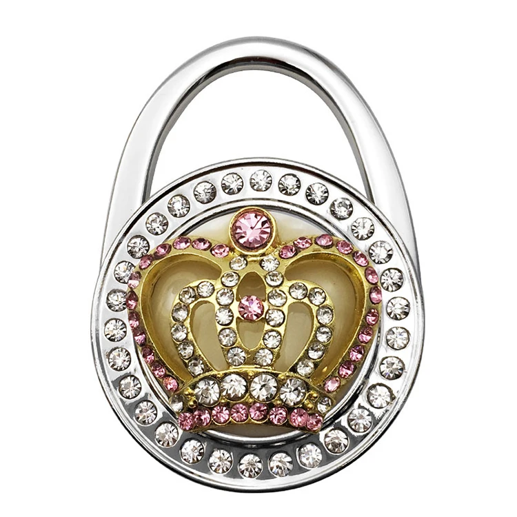 

Diamond Crown Design Metal Folded Handbag Purse Hook Hanger, Silver